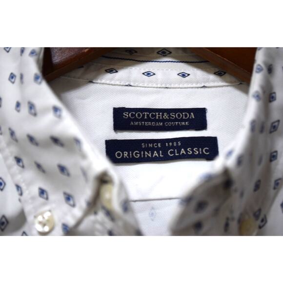 Scotch & Soda White Blue Geometric Print Button Down Shirt Men’s Size M - Picture 3 of 5